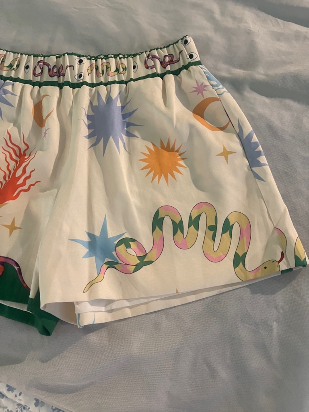 White Multicolor Celestial Print Women's Shorts - Picture 2 of 5